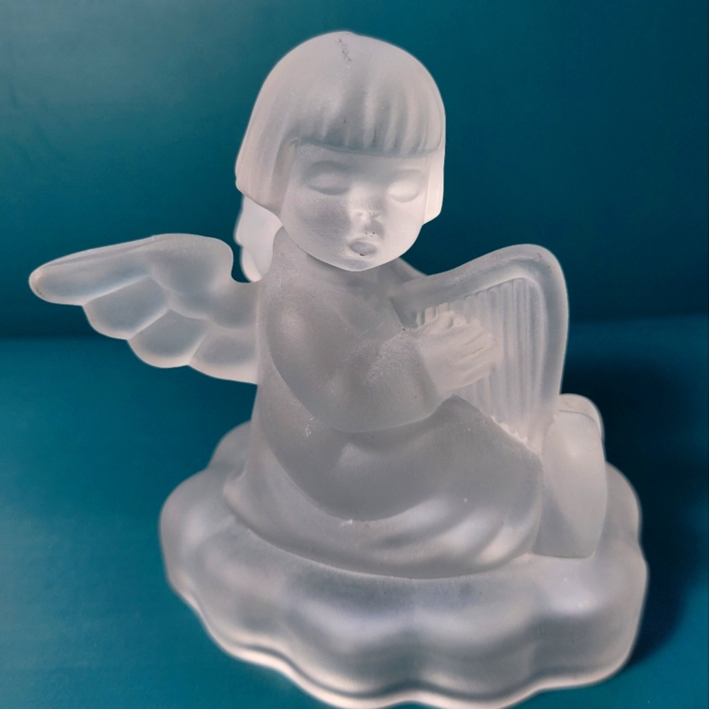 MJ HUMMEL FROSTED GLASS CANDLE HOLDER ANGEL